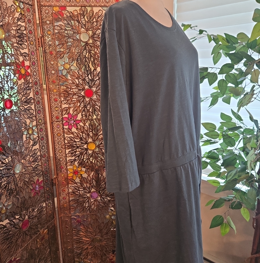 Pact Organic Cotton Relaxed Slab Tie Waist Midi Dress Boho Coastal Blue XL - Picture 2 of 6